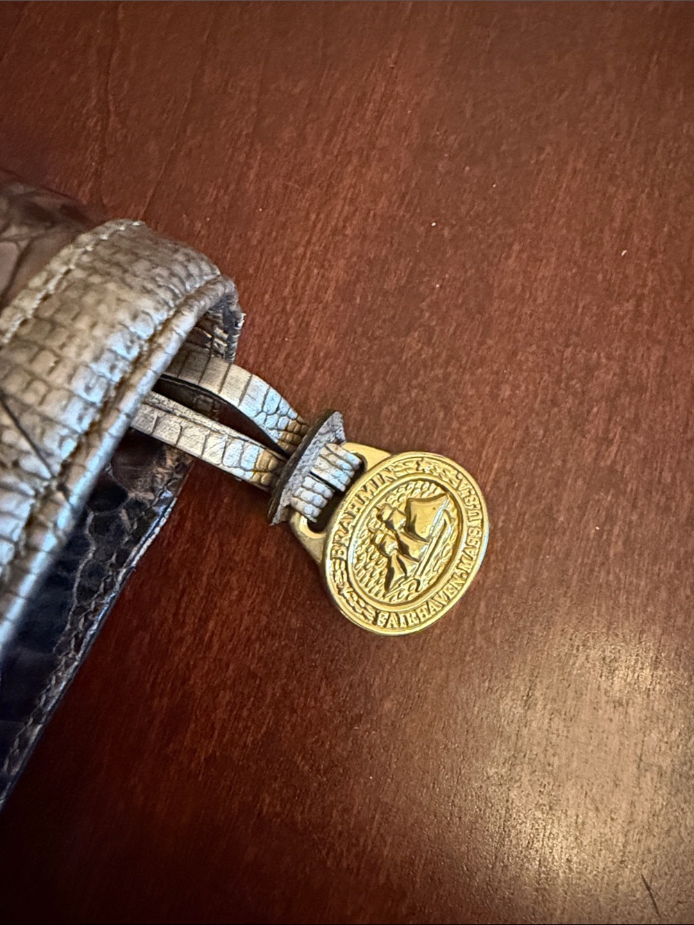 Brahmin Croc-Embossed Leather Clutch in Brown and Beige - Picture 3 of 7